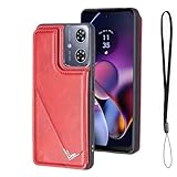 【OULO1】Motorola G64 5G 用 スマホケース moto g64y 5g レザー 手帳型 ケース カード収納 携帯 ケース 手帳型（レッド）モトローラ G64 5G 軽量 スタンド機能 薄い 背面 IC カード入れ ケース 財布型 カバー MOTO G64 RED