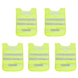 uxcell イエロー　グリーン　安全警告反射ベスト　ストライプ　スプライス　5着　プラスチック　ナイロン