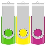 TEWENE USBメモリ 32GB 3個セット 3色 回転式 フラッシュメモリー フラッシュドライブ USBフラッシュメモリー USB2.0 コンパクト ストラップ付 (32GB, グリーン、イエロー、ピンク)