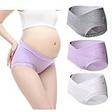 レースマタニティ下着 ローライズ , KUCIレディースコットンブリーフ、妊娠中のパンツ (XXL, Grey+Purple+White/3Pack)