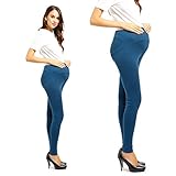 美脚定番 マタニティスキニーパンツ・ズボン らくちんパンツ レディースレギンス 妊娠ウェア 産前産後・授乳期 【ブルー・M】