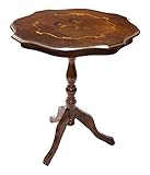 【イタリア製クラシック家具】 象嵌入りサイドテーブル ウォールナット仕上げ Ф55cmX高さ58cm