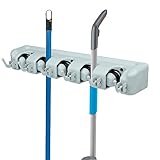 Angelbubbles モップホルダー ホウキ収納 ほうきホルダー 多機能 壁掛け フック付 清掃用具 タオル 5位6鈎　螺丝付き (グレー)
