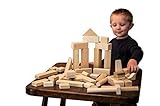 Wooden Blocks "My Little Maple" 58 Piece Maple Block Set in a Yellow Bucket From Back to Blocks Natu
