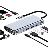 USB-Cハブ 10-in-1 ドッキングステーション Type-C PD87W充電 USB-C 5Gbps高速転送 4K HDMIハブ タイブC 変換 SDカードリーダー イーサネットアダプタ マルチ変換アダプター USB 3.0 VGAポート MacBook Pro Air/iPad Pro/Surface Go/Matebook などに対応