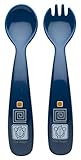 Zak! Designs Toddlerific Toddler Fork and Spoon with Blue Monkey, Easy to Hold Handle, Break-resista