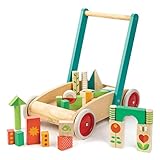 tender leaf toys 木製 積み木付き手押し車 かわいいイギリスデザインのベビーウォーカー 積み木 おもちゃ つかまり立ち 赤ちゃん 男の子 女の子 知育玩具