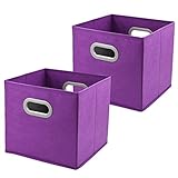 布ストレージビン、homyfort折りたたみ式バスケットキューブオーガナイザーコンテナDrawers withデュアルプラスチックハンドルのクローゼット、寝室、おもちゃ、2パック、パープル パープル