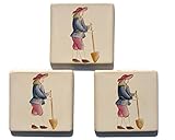 レトロ デザインタイル シャベルを持つ青年 ３枚セット 限定品