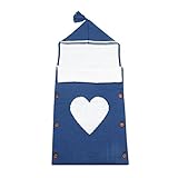 ベビー おくるみ　新生児　寝袋　フード付き　ブランケット　赤ちゃん　タオルケット　ハートプリント　可愛い　ソフト　通気性 (ブルー)