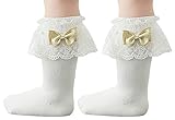 Bienvenuベビー女の子かわいい蝶結びプリンセススタイルレーストップドレスソックス、2ペアパック カラー: ホワイト