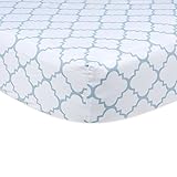 100% Cotton, Allover Blue & White Stylish Quatrefoil Print Fitted Crib Sheet by Trend Lab [並行輸入品]