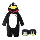 アニマル着ぐるみ風ベビーロンパース スリッパ付 ペンギン ベビーロンパース カバーオール 子供用 80