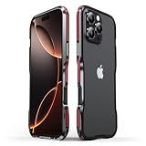 iPhone 16 Pro 向け バンパー ケース アルミニウム製保護ケース 衝撃吸収 メタルアルミサイドバンパー ストラップホール 軽量 金属 メタルフレームカバー IP16P-SS-41008 (ブラックレッド)