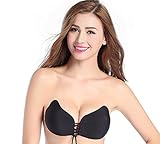 Nowest （ノウェスト） ヌーブラ nubra 紐付きウィングブラ 厚さ約1.3cm ストラップレス (A, ブラック)