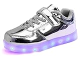 (iWEC)メンズ レディース ユニセックス カジュアルシューズ 子供サイズ LED 光る 夜安全靴 ピカピカ 光沢あり シルバー 35(22.5)