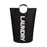 Meaford ランドリーバスケット 折りたたみ式 手提げ ランドリー ポーチ 洗濯物 入れ 取っ手付き 洗濯ボックス 撥水加工 大容量80L 耐荷重20kg 円筒形 (ブラック) [並行輸入品]