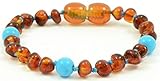 Baltic Amber Teething Bracelet for Babies with Turquoise Beads - 5.5 Inches - Baltic Amber Land - Kn