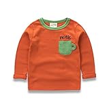 PANCY 子供服 春秋 長袖 Tシャツ キッズ トレーナー 丸い襟 男の子 女の子 可愛い シンプル(オレンジ,120cm)