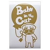 ゴールド（金） 犬 パグ タッチ 風船 Baby in the car ベビー イン ザ カー ベビーインカー ステッカー 窓ガラス用シールタイプ 車 戌...