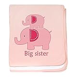 CafePress – Big SisterピンクElephant – スーパーソフトベビー毛布、新生児おくるみ ピンク 06670371086832E