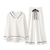 [テンカ]レディースパジャマ 　大きいサイズ　綿　 春夏秋　長袖　上下セット 不規則シャッツマ＋ ガウチョ 　授乳服　 無地 前開き 部屋着 ウエスト調節 通気性良い ゆったりパンツ　シンプル　可愛い