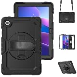 【FENUSL】For LAVIE Tab T10 T1055/KASタブレットケース 保護カバーNEC LAVIE Tab T10 T1055/KASカバーPC-T1055KAS 10.1インチタブレットNEC LAVIE Tab T10 TAB10/F03用ほごスリーブケース, 耐衝撃 ハンドストラップ付き, 360度回転 スタンドショルダーストラップカバー (ブラック)