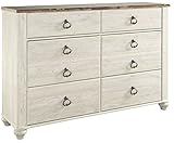 Ashley willowtonコレクションb267 – 31 61 " 6-drawer Dresser with Sideローラー引き出しGlidesリングPullハードウェアとplank-sty