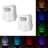 litake 2pcsトイレ便器トイレライト、センサーモーションLEDライト、トイレシートライト、カラフルなトイレ夜ライトwith 8-color変更のバスルーム公衆トイレ
