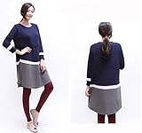 Dot-RIce マタニティ 授乳服 産前 産後 妊婦用 レイヤード 重ね着風 マタニティ トップス 授乳口付 (L, ネイビー)
