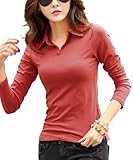 [three Joy] オフィスカジュアル ゴルフ Vネック スリム 襟付き シャツ カットソー