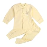 YUEGUANG キッズ パジャマ ベビー服 長袖 子どもルームウェア キッズ肌着 優れた通気性　前開きセット無地 可愛い 春秋 カジュアル (70cm, イエロー)