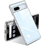 SATLITOG 用の ケース Google Pixel 7a クリア 耐衝撃 ピクセル 7a カバー 透明 メッキ加工 可愛い ワイヤレス充電 薄型 柔らかい 軽量 TPU 黄変防止 ファッション 人気 保護カバー (シルバー)