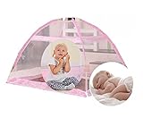 【 ベビー 蚊帳 80×110×80cm 】 収納ケース 付き ワンタッチ 虫よけネット 折りたたみ 赤ちゃん プリンセスレース ベッド カーテン モスキートネット インテリア (ピンク)