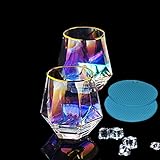 2個/セット 金縁のダイヤモンドグラス　六角形の幾何学透明クリスタルグラス　日本酒グラス　ウイングラス　 ウイスキーグラス カクテルグラス