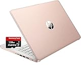 HP Stream 14インチ HD 薄型軽量ノートパソコン Intel Celeron N4120 16GB RAM 64GB eMMC ストレージ、長寿命 HD ウェブカメラ HDMI ローズゴールド Office 365 1-Year、Windows 11 S、128GB Cuertns MicroSD。