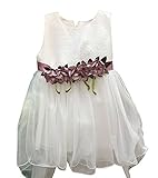 Plus Nao(プラスナオ) 子供用 花ベルトドレス キッズ ジュニア 発表会 結婚式 お出かけ 花柄レーストップスシフォンスカート 150 ホワイト