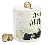 Adventure Piggy Bank by Ambesonne、Say Yes to新しいAdventuresテキストTravel PreparationsテーマWanderlust Concep