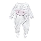 エルフ ベビー(Fairy Baby)ロンパース ベビーつなぎ 足つきカバーオール 長袖 前開き 73cm クジラ柄