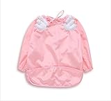 MOMO　ベビー 長袖 エプロン 子供 幼児 天使の翼スモック　タイプ 食事用　洗濯機でも洗える お食事用防水ビブ キャッチポケット付き キッズ　子供用　男女兼用【４色可選】 (ピンク)