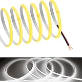 【RYE】 COB テープライトLEDストリップライトフレキシブル 高密度 幅5mm 隠れたLEDテープライト4m 320LEDs/m 白光色6000K DC12V 180°発光CRI>=90，両面テープ変形可能 切断可能 黒と赤のワイヤーに接続 寝室 キッチンホーム オフィス屋内装飾 (6000K,4m)
