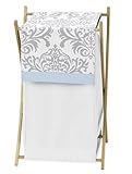 Sweet Jojo Designs Baby/Kids Clothes Laundry Hamper for Blue Gray and White Damask Print Avery Beddi