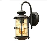 YJH+ パティオウォータープルーフウォールランプ、屋外レトロアイロンウォールランプヴィラパティオウォールランプバルコニー回廊エンジニアリングランプとランタンブラックシングルヘッドE27,18 * 1