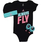 NIKE(ナイキ)エア・ジョーダン 0-6months ブラックxピンクx水色ALWAYS FLYエアジョーダン(JUMPMAN)半袖ボディスーツ超豪華3点セット [並行輸入品]