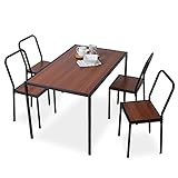 ダイニングセット ダイニング5点セット シンプルデザイン スチール脚 木目調天板 簡単組み立て 4人掛け 幅125cm ブラック/ブラウン
