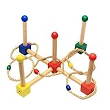 ノーブランド品 ２セット　楽しいスポーツ　木製　リング　トス　ラウンドロープ　輪投げ　野外活動　ゲーム　おもちゃ　贈り物