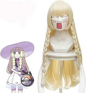 Amazon Co Jp 18新しい日本のゲームポケモンサンムーンリリーコスプレウィッグ80cm 31 5 ロングストレートアニメウィッグ人工毛編組ゴールド ホーム キッチン