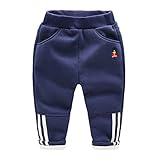 PANCY 子供服 上質 秋冬 長ズボン ロングパンツ 裏起毛 シンプル 刺繍 男の子(90cm,ネイビー)