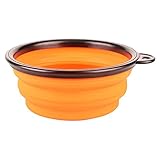 折りたたみ ペット食器 犬用食器 猫用水やり用品 ボタンカラビナ付き hibote フードボウル ボウル 給水器 給餌器 旅行用 オレンジ 2個