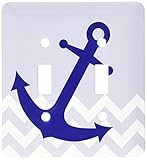 3drose LSP _ 165790 _ 2ブルーNauticalボートアンカーonシェブロンパターンライトスイッチカバー